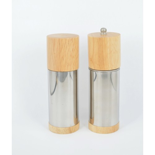 Μύλος inox & ξύλο σετ με αλατιέρα