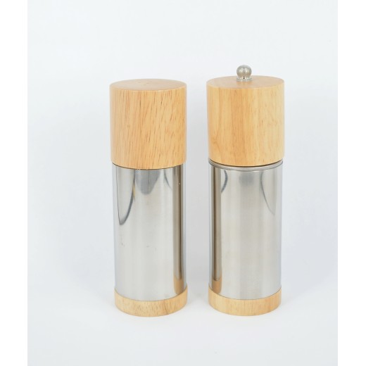 Μύλος inox & ξύλο σετ με αλατιέρα