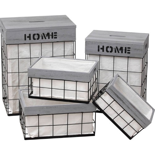 Σετ Καλάθια Απλύτων Ξύλινα/Μεταλλικά 5 Μεγεθών (γκρι)