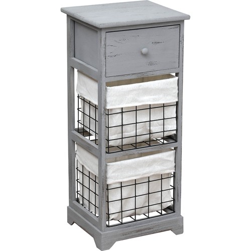 Έπιπλο με 1 Συρτάρι και 2 Μεταλλικά Καλάθια με Λευκό Ύφασμα