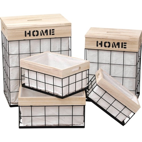 Σετ Καλάθια Απλύτων Ξύλινα/Μεταλλικά 5 Μεγεθών (μπεζ/καφέ)