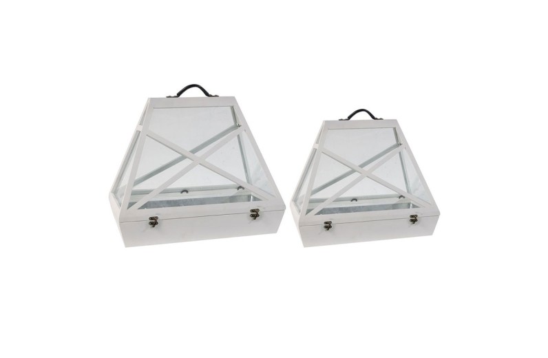 Θερμοκήπια ξύλινα με δερμάτινο χερούλι Σετ/2 - 65cm  x 35cm  x 55cm