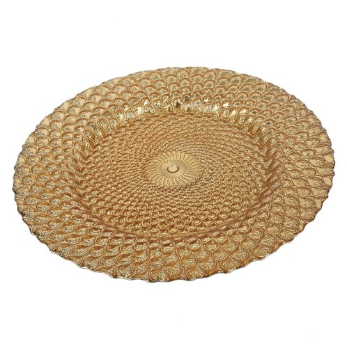 Πιατέλα διακοσμητική γυάλινη χρυσή - 33cm  x 33cm  x 2cm