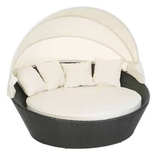 Καναπές ρατάν εξ/κου χώρου με λευκά μαξιλάρια και σκίαστρο - 170cm  x 170cm  x 85cm