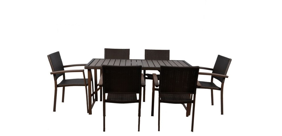 Τραπέζι με 6 πολυθρόνες ρατάν καφέ Σετ/7 - 56cm  x 60cm  x 87cm