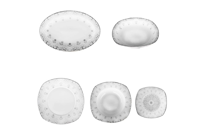 Σερβίτσιο φαγητού Σετ/20 τετράγωνο γκρι σχέδια TC-12149S 6*10,5''DP/6*9''SP/6*7,5''MP/1*9''SB/1*14''OP