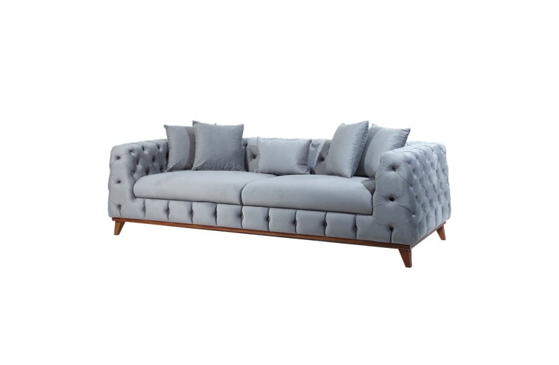 Καναπές τριθέσιος NIL ύφασμα BABY FACE 25 και ξύλινα πόδια - 225cm  x 92cm  x 68cm