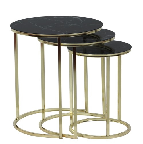 Ζιγκόν μεταλλικά ΣΕΤ/3 χρυσά με μαύρο μάρμαρο καπάκια Φ34x50 * Φ42x54 * Φ50x58 - 50cm  x 50cm  x 58cm