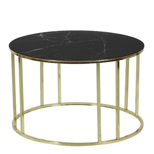 Τραπέζι σαλονιού μεταλλικό Φ75x45 χρυσό με μαύρο μάρμαρο καπάκι - 75cm  x 75cm  x 45cm