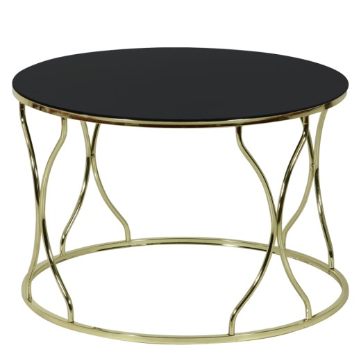 Τραπέζι σαλονιού μεταλλικό Φ75x45 χρυσό με μαύρο γυάλινο καπάκι - 75cm  x 75cm  x 45cm