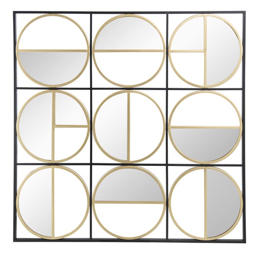 Καθρέπτης τοίχου τετράγωνος μεταλλικός κύκλοι χρυσοί 90,5x90,5x2cm - 90.5cm  x 2cm  x 90.5cm
