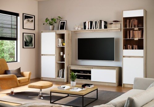 Σύνθετο σαλονιού 290x35x181 λευκό-σημύδα με φωτισμό Led  6053 - 290cm  x 35cm  x 181cm