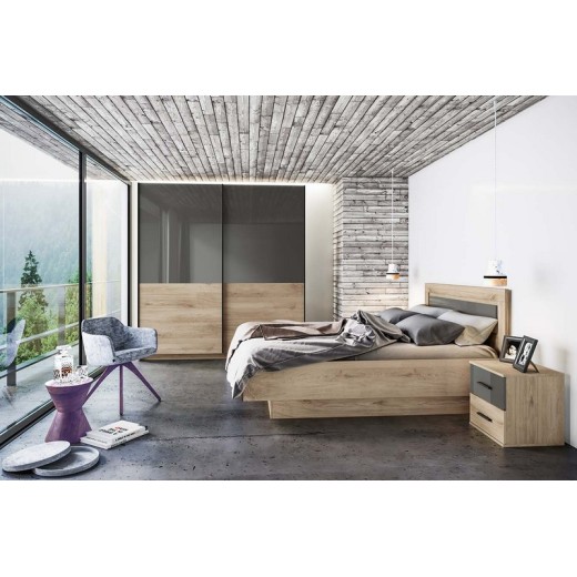 Κρεβάτι 160x200 με 2 κομοδίνα και ντουλάπα ΣΕΤ/4  σημύδα-γκρι  7045 - 164.5cm  x 206cm  x 96cm