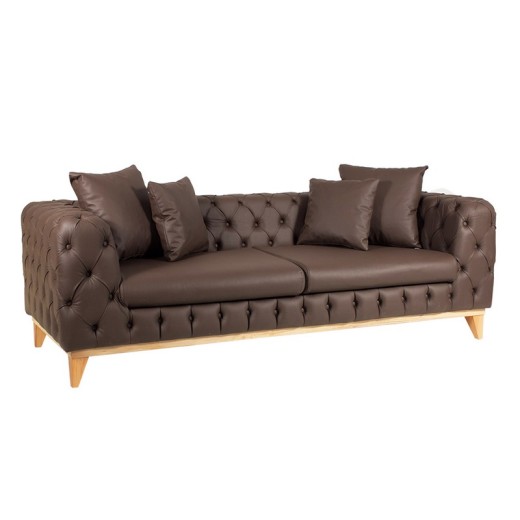 Καναπές τριθέσιος JAGUAR 225x92x68 ύφασμα KESTANE 0872 με ξύλινα πόδια - 225cm  x 92cm  x 68cm