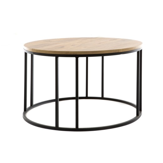 Artekko Τραπέζι σαλονιού μεταλλικό Μαύρο Φ75x45 με Ξύλινο καπάκι - 75cm  x 75cm  x 45cm