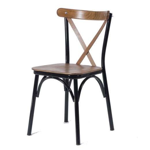Καρέκλα με Χ ξύλινη πλάτη και κάθισμα και μεταλλικό σκελετό