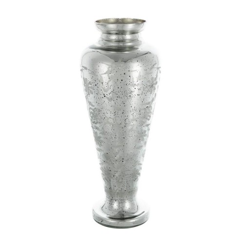 ARTEKKO Βάζο Ασημένιο σε Βάθρο με Χαραγμένο Σχέδιο 12x12x19 - 19cm  x 19cm  x 50cm