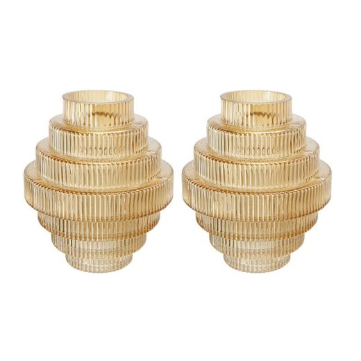 ARTEKKO Βάζο Διαφανές 16x16x40 με Γεωμετρικό Σχέδιο Πορτοκαλί σε Επίπεδα 16x16x40