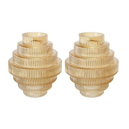 ARTEKKO Βάζο Διαφανές 16x16x40 με Γεωμετρικό Σχέδιο Πορτοκαλί σε Επίπεδα 16x16x40