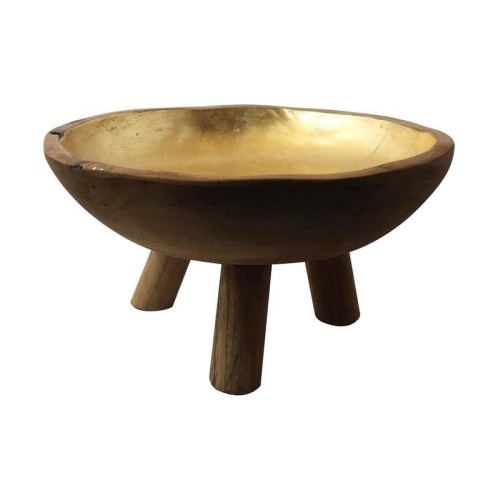 ARTEKKO Μπωλ Ξύλινο Teak (30x30x15)cm με Χρυσό Εσωτερικό - 30cm  x 30cm  x 15cm