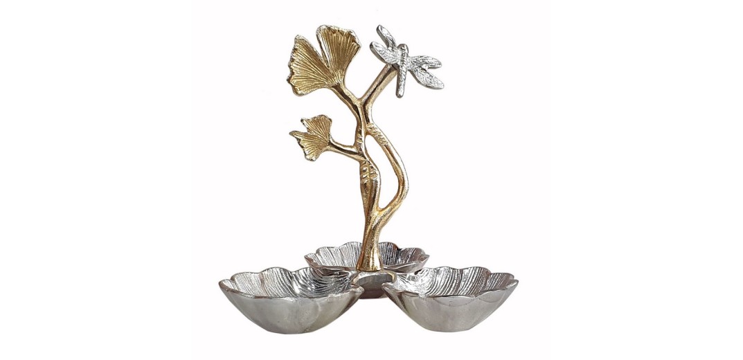 ARTEKKO Μπωλ για Ξηρούς Καρπούς Τριπλό (22x22x22)cm Αλουμινίου Χρυσό/Ασημί - 22cm  x 22cm  x 22cm