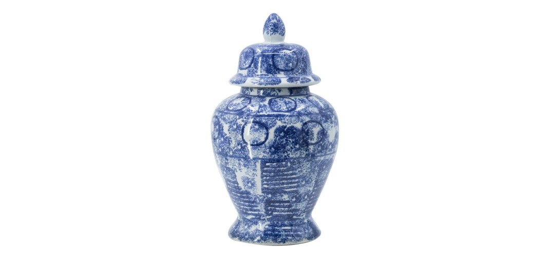 Artekko Βάζο με Ζωγραφιές (25.5x25.5x43)cm Άσπρο / Μπλέ - 25.5cm  x 25.5cm  x 43cm