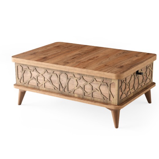 Artekko Ada Τραπέζι Σαλονιού Επεκτεινόμενο σε Τραπεζαρία MDF/Μέταλλο Καφέ/Μπεζ (90x60x38)cm (120x90x70)cm - 90cm  x 60cm  x 38cm