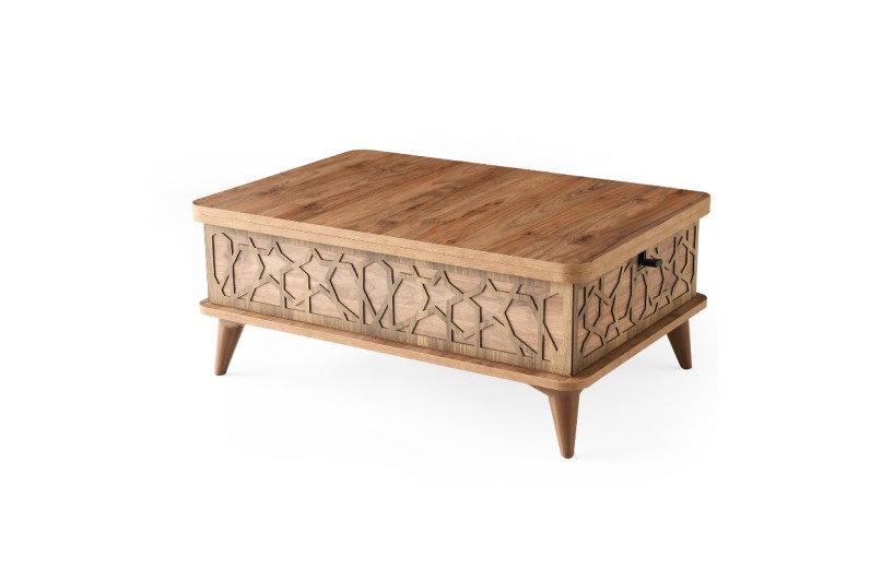 Artekko Ada Τραπέζι Σαλονιού Επεκτεινόμενο σε Τραπεζαρία MDF/Μέταλλο Καφέ/Μπεζ (90x60x38)cm (120x90x70)cm - 90cm  x 60cm  x 38cm