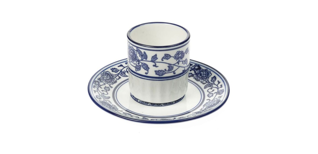 Artekko Cup Φλυτζάνι και Πιατάκι Πορσελάνης Λευκό/Μπλε Σετ/2 (6x6x7)cm - 6cm  x 6cm  x 7cm