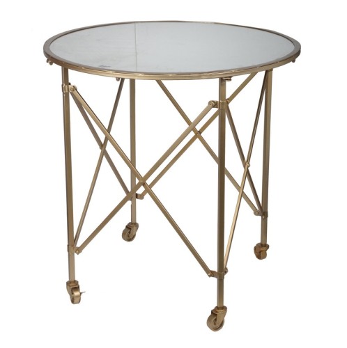 Artekko Zuri Τραπέζι Βοηθητικό με Ροδάκια Μεταλλικό Χρυσό (75x75x77)cm - 75cm  x 75cm  x 77cm