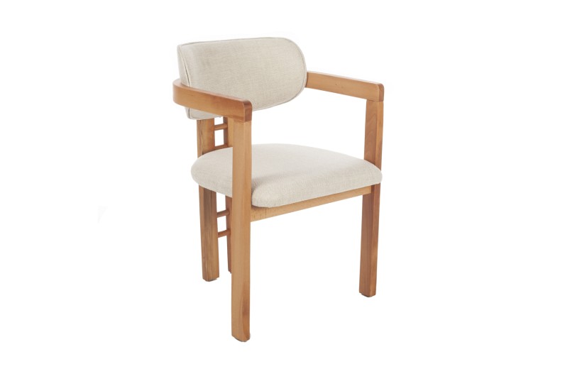 Artekko T Model  Καρέκλα με Ξύλινο Σκελετό σε Φυσική Απόχρωση και Εκρού Ύφασμα (56x55x80)cm - 56cm  x 55cm  x 80cm