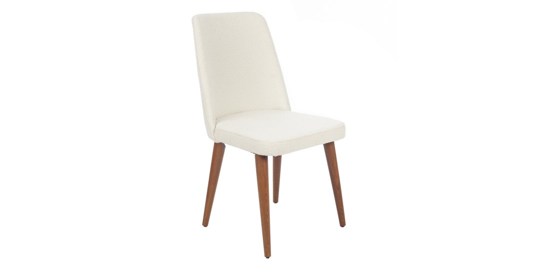 Artekko Milano Καρέκλα με Ξύλινο Καφέ Σκελετό και Λευκό Μπουκλέ Ύφασμα (48x60x90)cm - 48cm  x 60cm  x 90cm