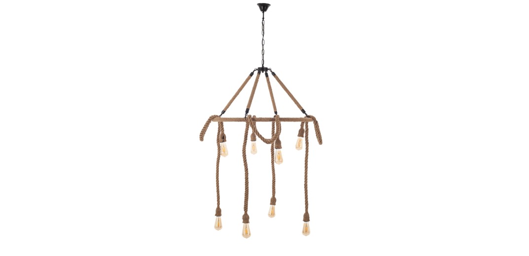 Artekko Hemp Rope Φωτιστικό Οροφής 8φωτο (Ε27) με Μαύρο Μέταλλο/Σχοινί (80x80x120)cm - 80cm  x 80cm  x 120cm