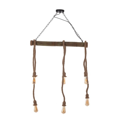 Artekko Hemp Rope Φωτιστικό Οροφής 6φωτο (Ε27) με Μαύρο Μέταλλο/Ξύλο/Σχοινί (80x10x130)cm - 80cm  x 10cm  x 130cm