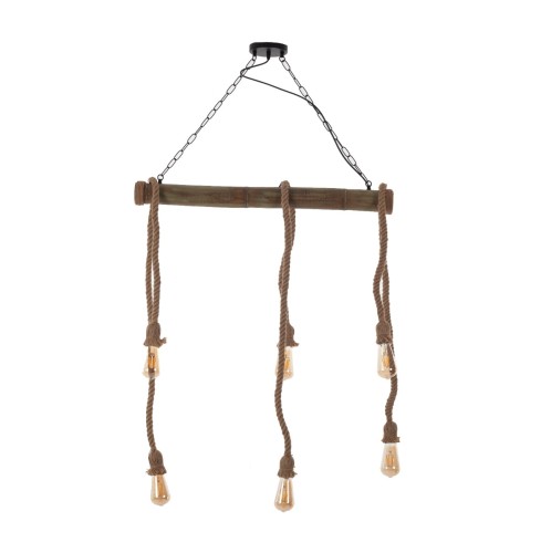 Artekko Hemp Rope Φωτιστικό Οροφής 6φωτο (Ε27) με Μαύρο Μέταλλο/Ξύλο/Σχοινί (80x10x130)cm - 80cm  x 10cm  x 130cm