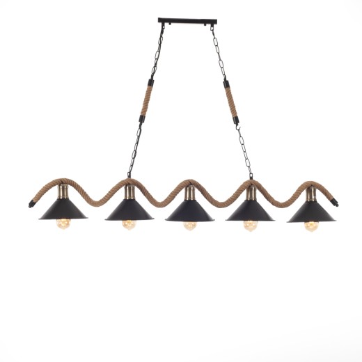 Artekko Hemp Rope Φωτιστικό Οροφής 5φωτο (Ε27) με Μαύρο Μέταλλο/Σχοινί (140x20x50)cm - 140cm  x 20cm  x 50cm