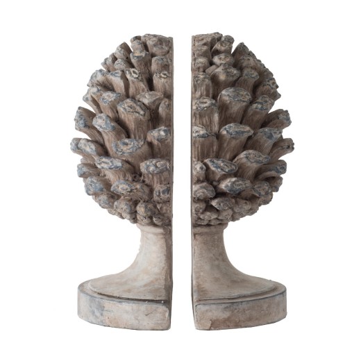 Artekko Pine Cone Βιβλιοστάτες Κουκουνάρα Ρητίνης Γκρι (23.5x18.5x15.5)cm Σετ/2 - 23.5cm  x 18.5cm  x 15.5cm