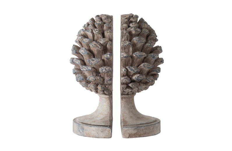 Artekko Pine Cone Βιβλιοστάτες Κουκουνάρα Ρητίνης Γκρι (23.5x18.5x15.5)cm Σετ/2 - 23.5cm  x 18.5cm  x 15.5cm