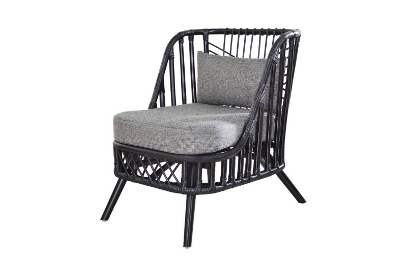 Artekko Πολυθρόνα Rattan Μαύρη με Γκρι Υφασμάτινα Μαξιλάρια (73x61x78)cm - 73cm  x 61cm  x 78cm