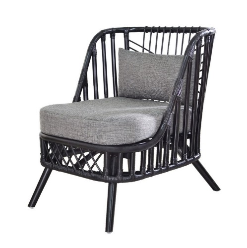 Artekko Πολυθρόνα Rattan Μαύρη με Γκρι Υφασμάτινα Μαξιλάρια (73x61x78)cm - 73cm  x 61cm  x 78cm