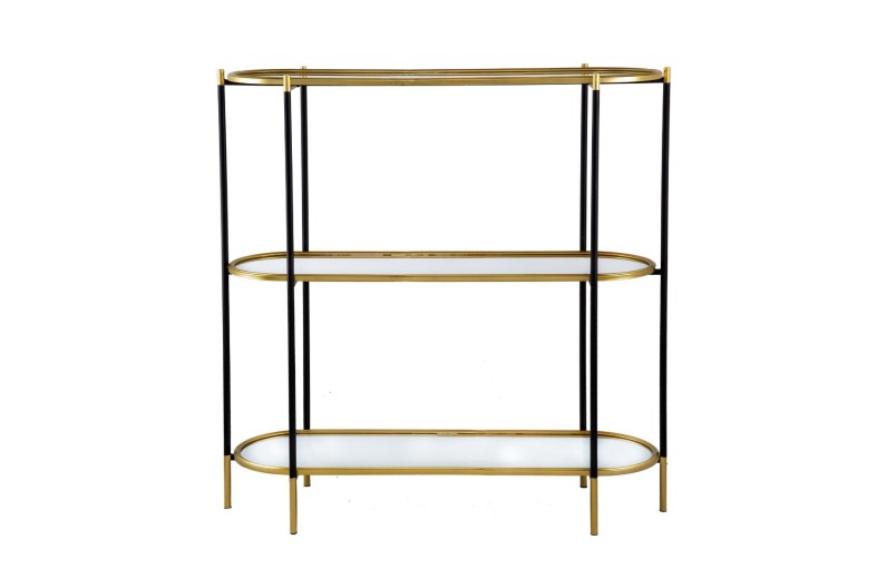 Artekko Bertram Κονσόλα 3 Επιπέδων με Καθρέφτη Μεταλλο/Γυαλί Μαύρο/Χρυσό (124x42x127)cm - 124cm  x 42cm  x 127cm