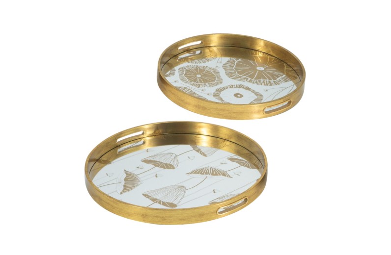 Artekko Tray Διακοσμητικός Δίσκος Στρογγυλός Πλαστικό/Γυαλί Χρυσό (45x45x4)cm Σετ/2 - 45cm  x 45cm  x 4cm