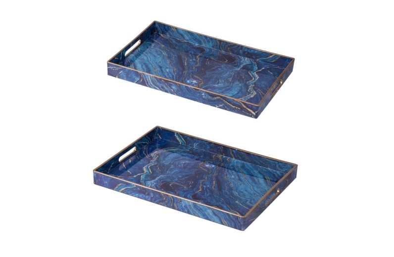 Artekko Tray Δίσκος Σερβιρίσματος Πλαστικό Μπλε (48x35x4.3)cm Σετ/2 - 48cm  x 35cm  x 4.3cm