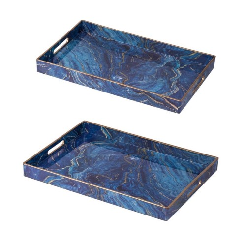 Artekko Tray Δίσκος Σερβιρίσματος Πλαστικό Μπλε (48x35x4.3)cm Σετ/2 - 48cm  x 35cm  x 4.3cm