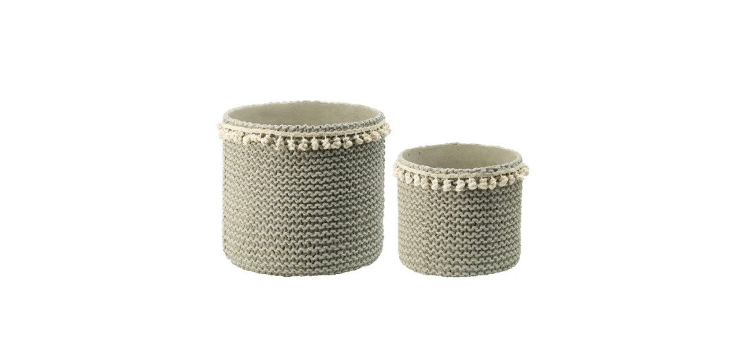 Artekko Knitt Κασπώ με Χειρολαβή Τσιμέντο/Ύφασμα Γκρι (35x35x33)cm Σετ/2 - 35cm  x 35cm  x 33cm