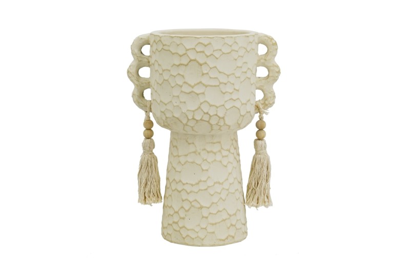 Artekko Antique Βάζο/Κασπώ με Φούντες από Τερακότα Μπεζ (17.6x12.5x24)cm - 17.6cm  x 12.5cm  x 24cm