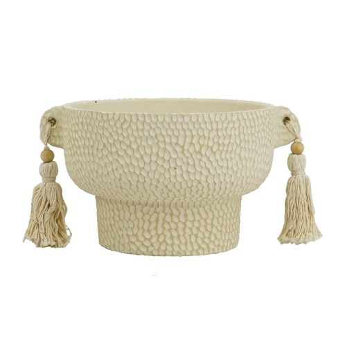 Artekko Antique Βάζο/Κασπώ με Φούντες από Τερακότα Μπεζ (15.5x27.5x22)cm - 15.5cm  x 27.5cm  x 22cm