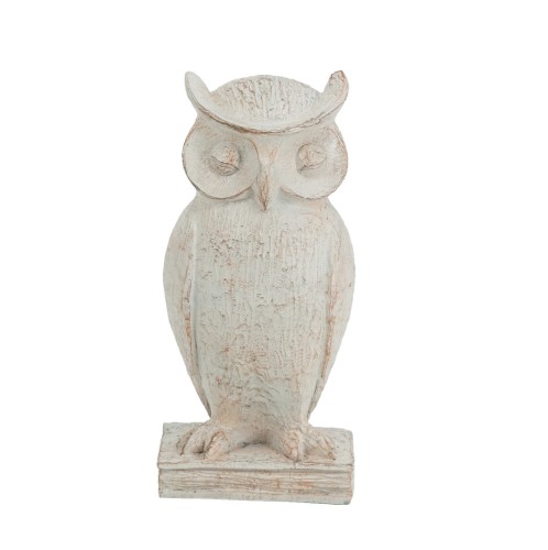 Artekko Owl Διακοσμητική Κουκουβάγια Ρητίνη Λευκή Πατίνα (15x13.5x30.5)cm - 15cm  x 13.5cm  x 30.5cm