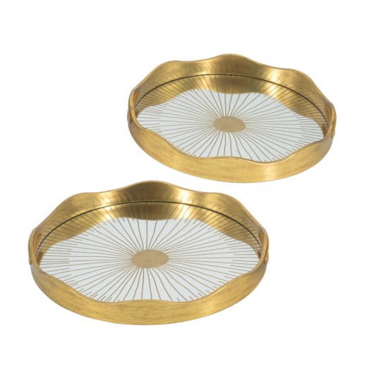 Artekko Tray Διακοσμητικός Δίσκος Στρογγυλός Πλαστικό/Γυαλί Χρυσό (40x40x5)cm Σετ/2 - 40cm  x 40cm  x 4.5cm