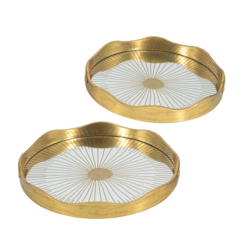 Artekko Tray Διακοσμητικός Δίσκος Στρογγυλός Πλαστικό/Γυαλί Χρυσό (40x40x5)cm Σετ/2 - 40cm  x 40cm  x 4.5cm